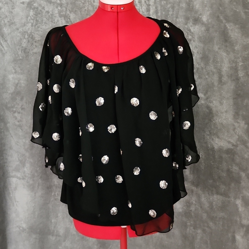 CATO women's black blouse with gold sequins size S